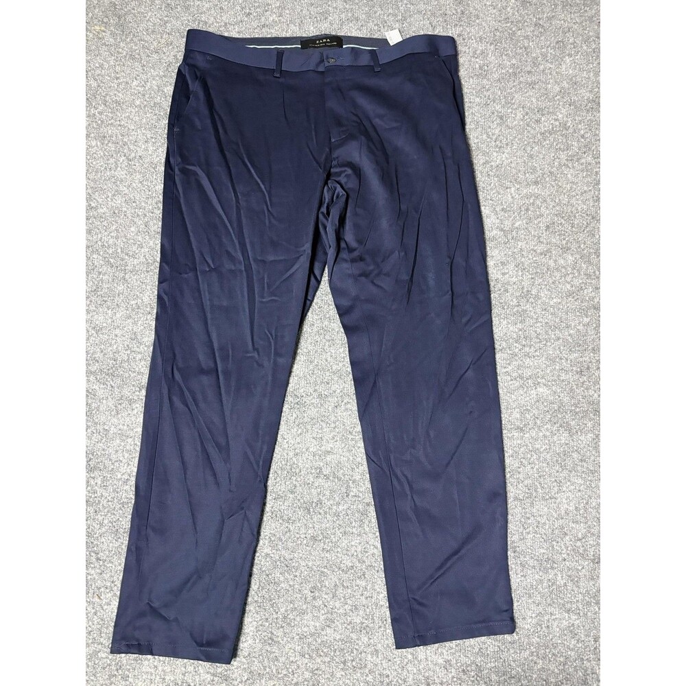 Zara Chino Pants Mens 38x28 Blue Regular Fit Lightweight Stretch Casual